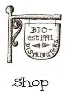 Shop icon - sketch of a shop hanging sign - Bio-Distributors Est 1991
